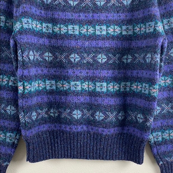 Nordstrom Vintage Scottish Shetland Wool Fair Isle Knit LS Crewneck Sweater - Picture 6 of 14